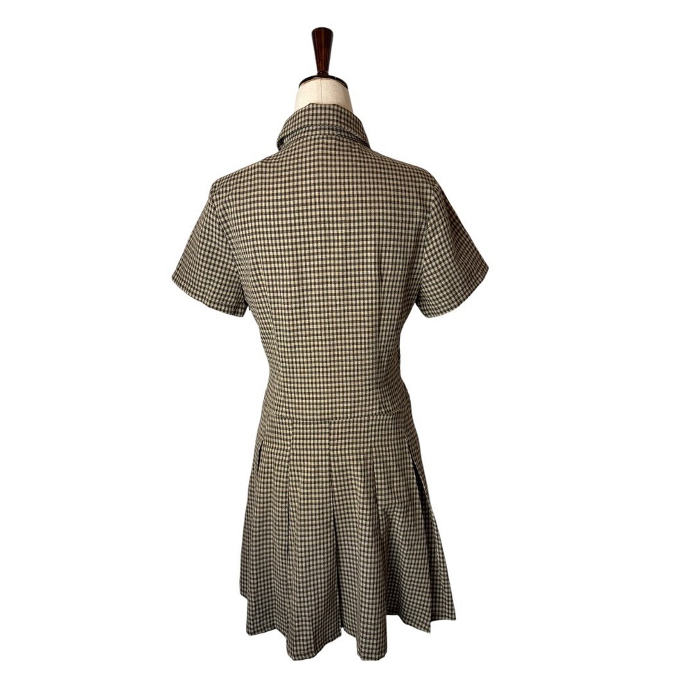 RIHOAS Pleated Mini Dress Women Small Brown Plaid Lapel Cotton NWT Button Front - Picture 3 of 12
